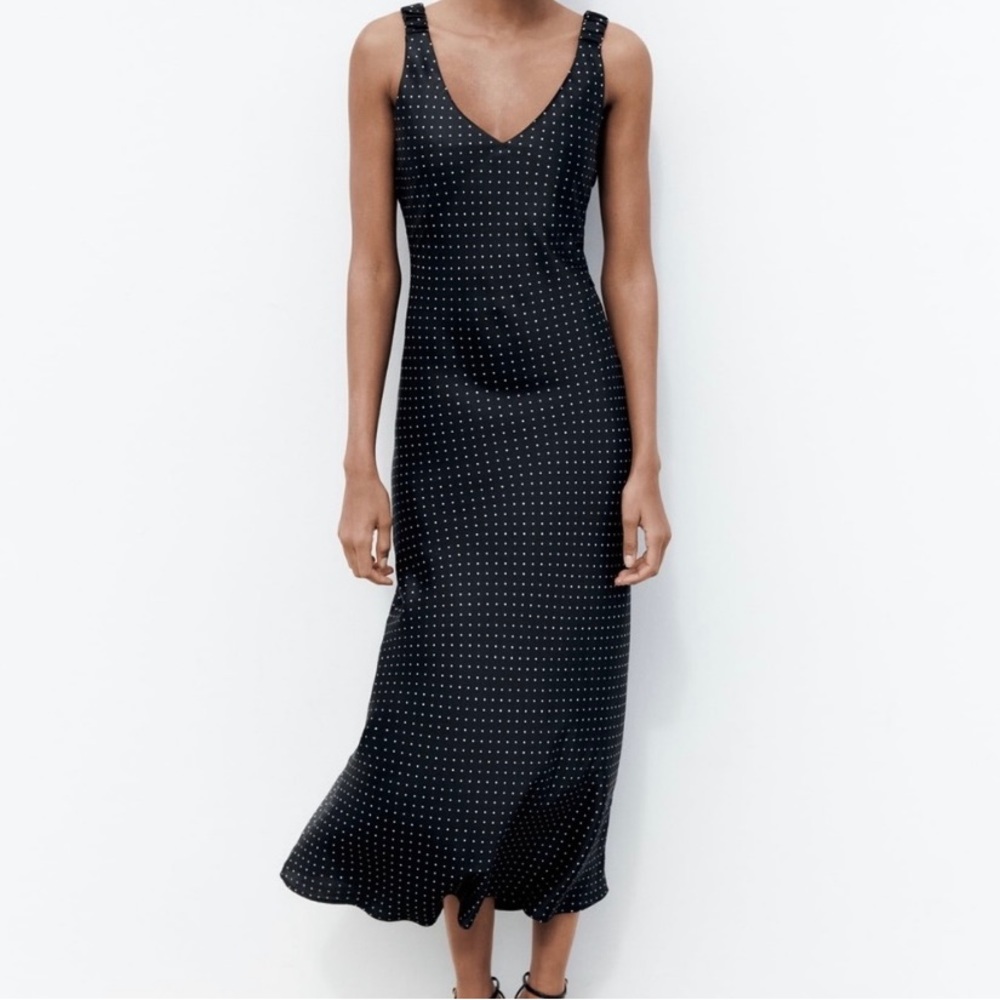 NEW Zara satin polka dot slip dress